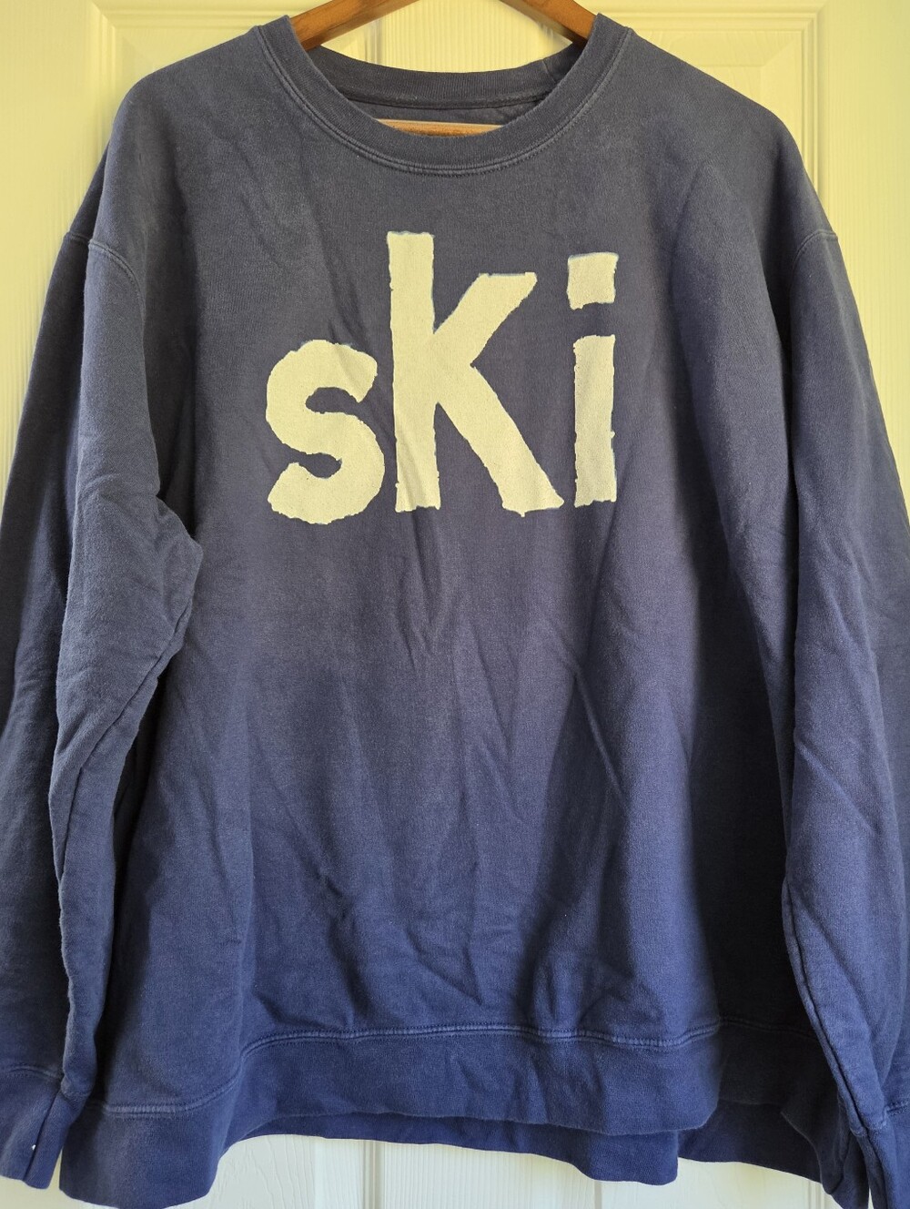 Thick & Cozy Washed Navy Blue "Ski" Oversized Fleece Crewneck Sweatshirt XL XXL